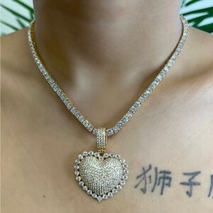 Gold tennis  Heart Pendant Necklace 16inch